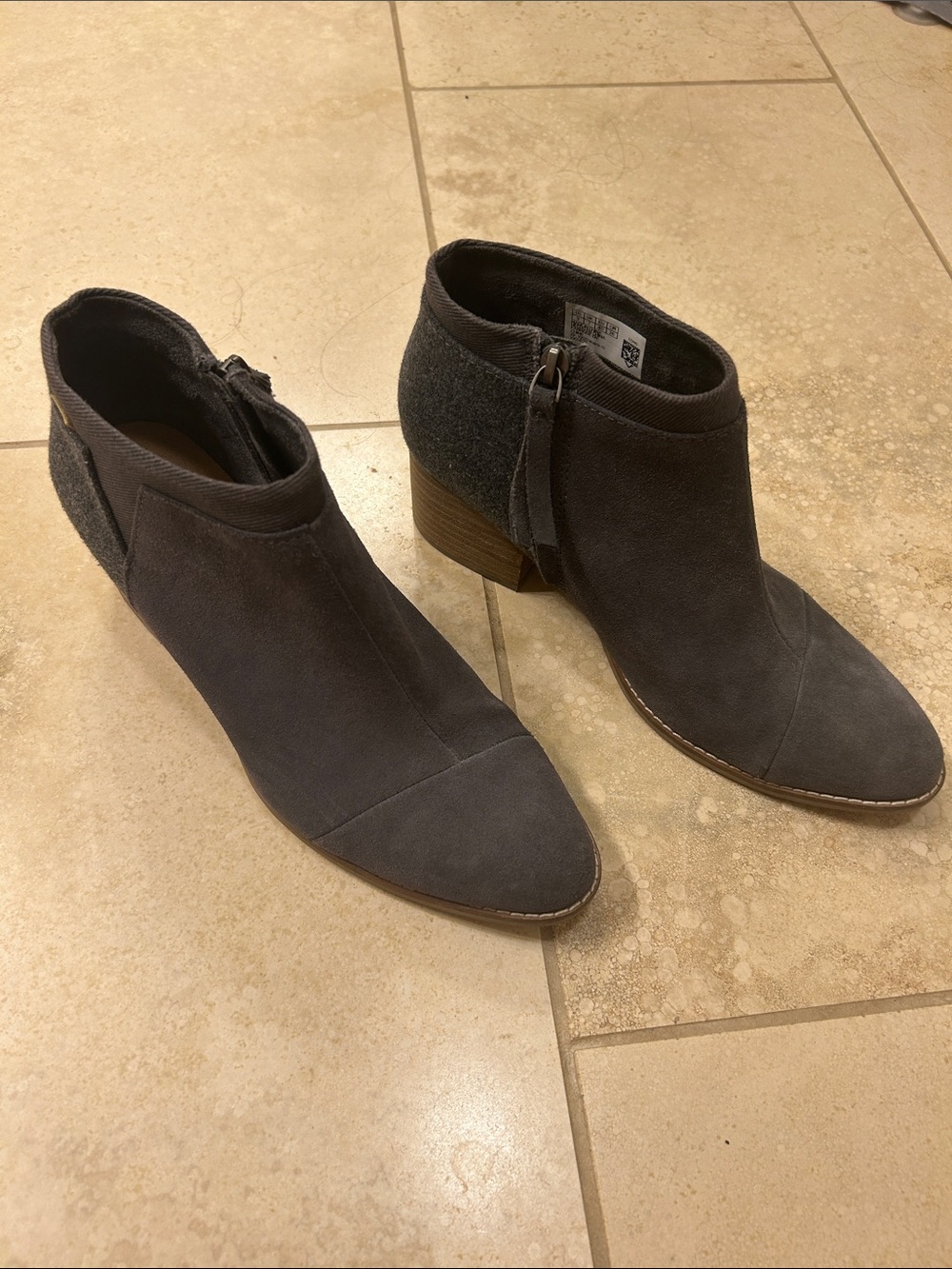 Toms Gray Suede Ankle Booties with Side Zip